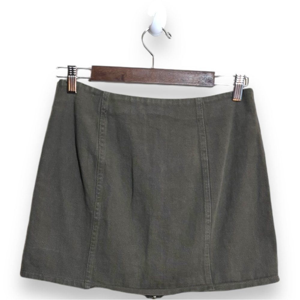Chloe & Katie Casual Lg Gray/Green Front Silver Ring Zip High Waist Mini Skirt - Picture 13 of 16